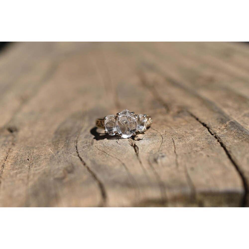 Size 6 Three Stone Lake County Diamond Ring, 14k White Gold, Ethically Sourced